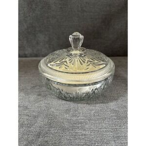 AVON Vintage Covered Clear Crystal Vanity Powder Dish Lid Powder Container Puff